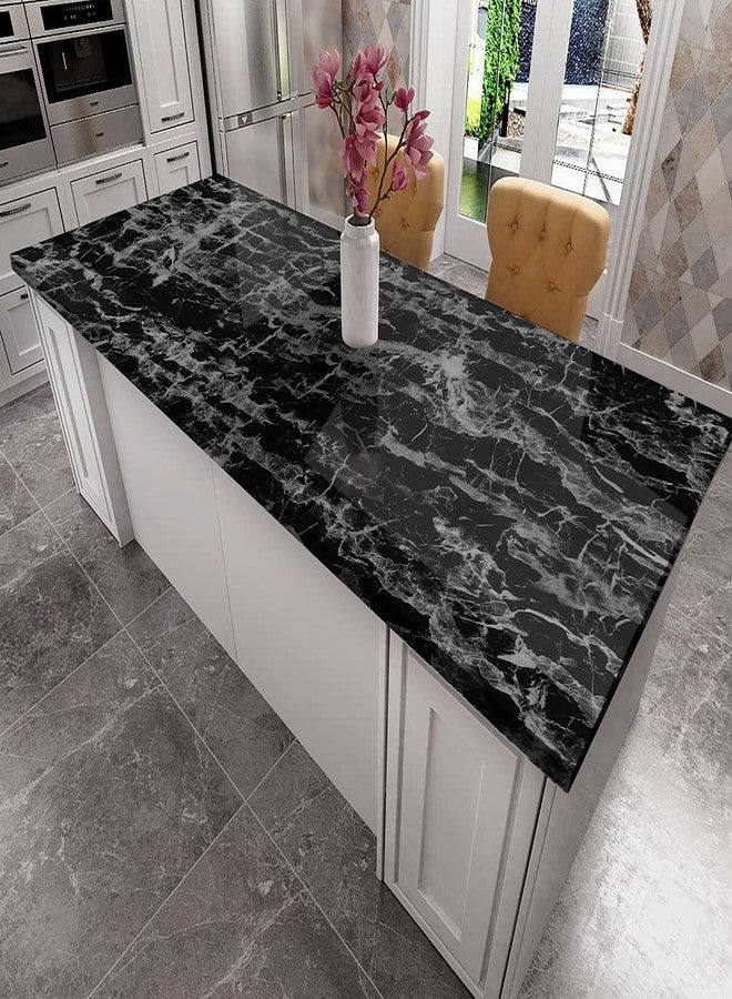 WISDOM Italian Look Marble Contact Paper Decorative for Cabinets Countertops Kitchen Shelves Liner Glossy Glitter Self Adhesive Film Peel and Stick Waterproof (24" x 38, Black Italian Marble) - Image 2